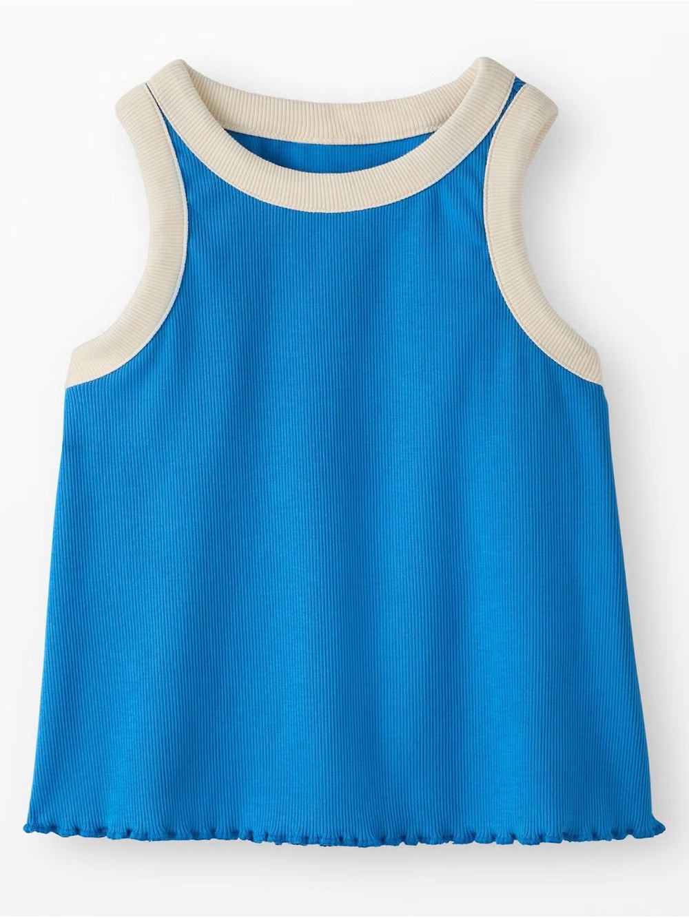 Hanna Andersson Bright Blue Ribbed Tank with Cream Trim - Picture 1 of 2